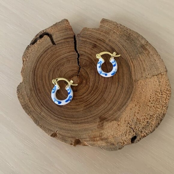 marley and me Jewelry - The Ulla white, blue and gold round hoops enamel hoop earrings hoops